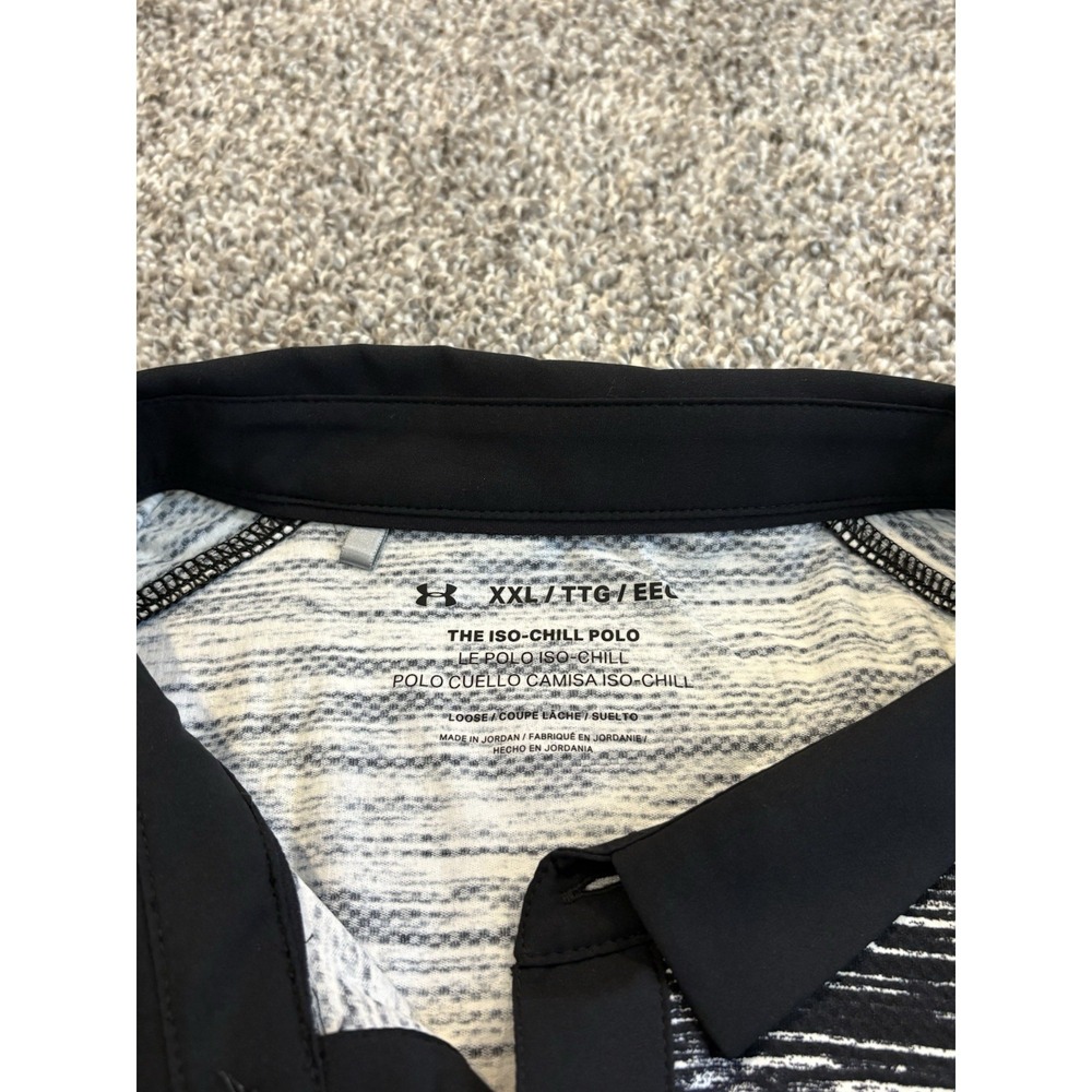 Under Armour Mens Isochill Striped‎ Polo Shirt Black White Size 2XL Short Sleeve - Picture 4 of 7